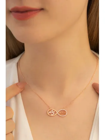 Kadın Gümüş Kolye - Kadın Atatürk Imzalı Sonsuzluk Kolyesi Rose Renk
