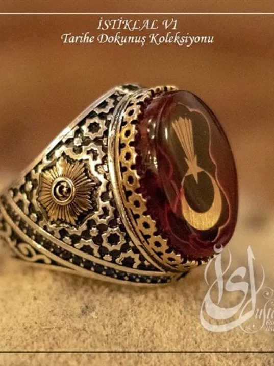 İslam Usta Tasarımı Özel Ay Yıldız İstiklal Model 1 Gümüş Erkek Yüzük