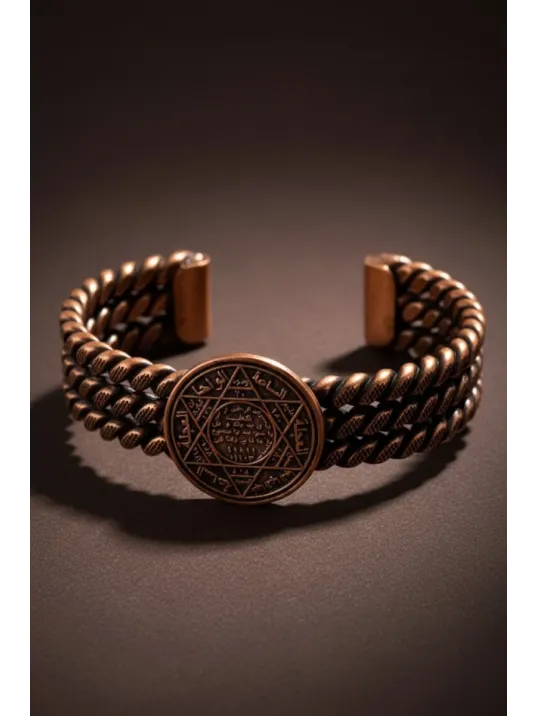 Kadın Bakır Bileklik - Süleyman Mührü 3 Sıra Bakır Bilezik Metal Kutu Ve Doğal Taşlar