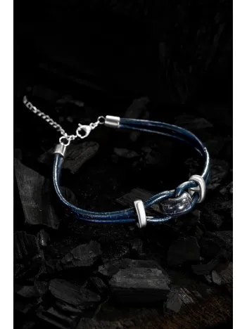 Erkek Çelik Bileklik - Orjinal Lacivert Akik Deri Çelik Erkek Bileklik