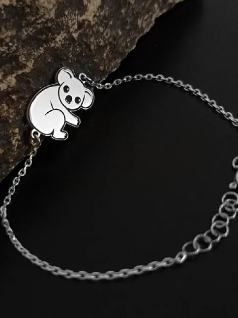 Koala Modelli Bayan Gümüş Bileklik GBLPANDABLK-BYZ