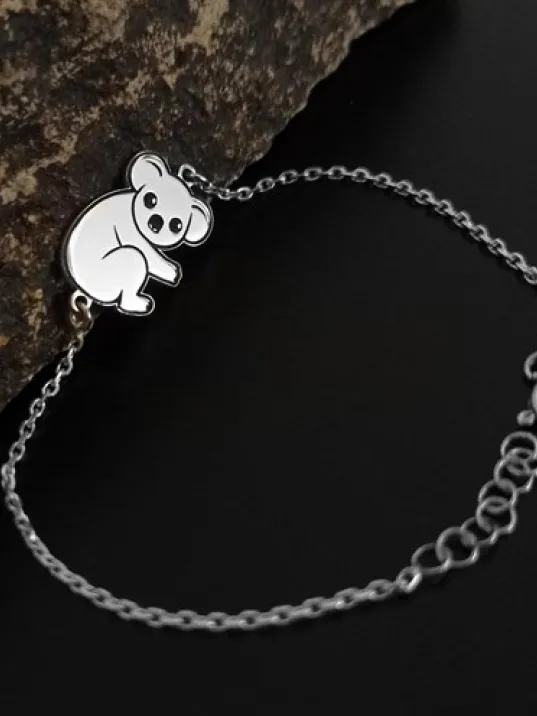 Koala Modelli Bayan Gümüş Bileklik GBLPANDABLK-BYZ