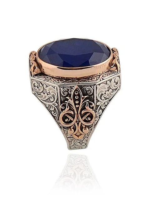 Lacivert Zirkon Taşlı Erkek 925 Ayar Gümüş Yüzük GYZ00ZIRCON-LCV