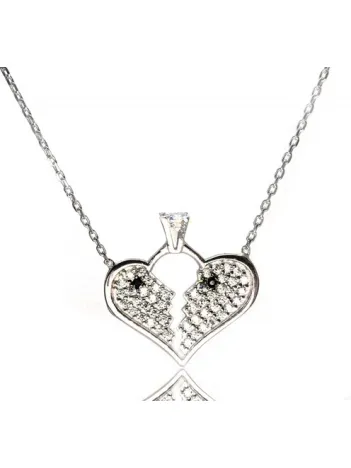 Kalpli Tektaşlı Bayan Gümüş Kolye Orta Boy