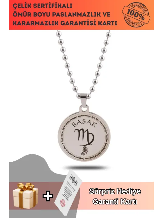 Başak Burcu Kolye Kadın Erkek Çelik Kolye Top Zincir CKLBASAKBRC-GMS Başak Burcu Kolye Kadın Erkek Çelik Kolye Top Zincir CKLBASAKBRC-GMS