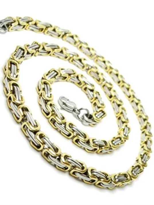 Sarı Beyaz Kral Erkek Çelik Kolye Zincir Orta Kalınlıkta