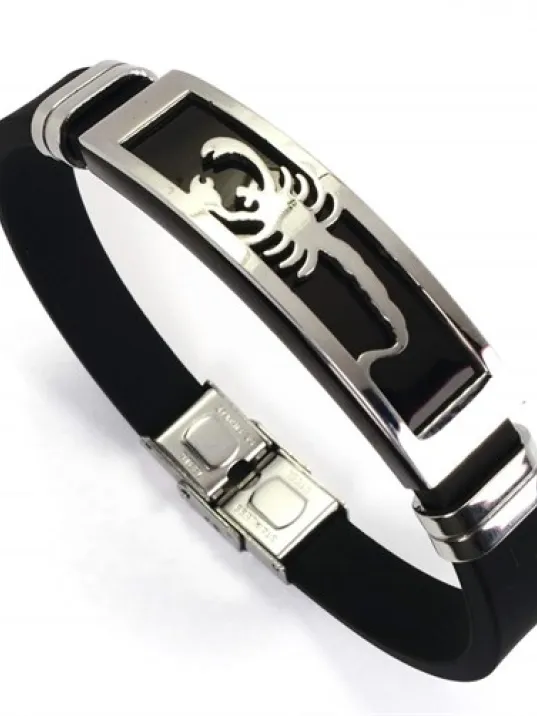 Siyah Beyaz Akrep Figürlü Kauçuk Çelik Erkek Bileklik Siyah Beyaz Akrep Figürlü Kauçuk Çelik Erkek Bileklik