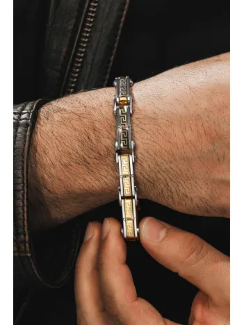 Grek Basamaklı Çelik Sarı Erkek Bileklik Künye CBLALTGREK1