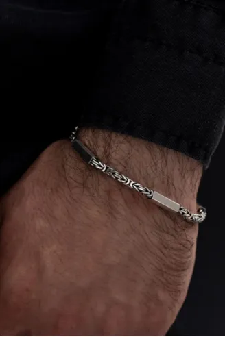 Erkek Kral Gümüş Bileklik Künye Özel Tasarım Kare Parçalı 3,5mm