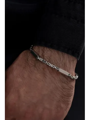 Erkek Kral Gümüş Bileklik Künye Özel Tasarım Kare Parçalı 3,5mm