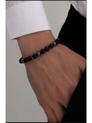 Kaplangözü Oniks Ve Hematit Taşlı Erkek Doğaltaş Bileklik