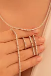 Kadın Gümüş Takı Seti - Duru Zirkon Taşlı Model Kolye, Bileklik, Yüzük, Küpe Tam Set