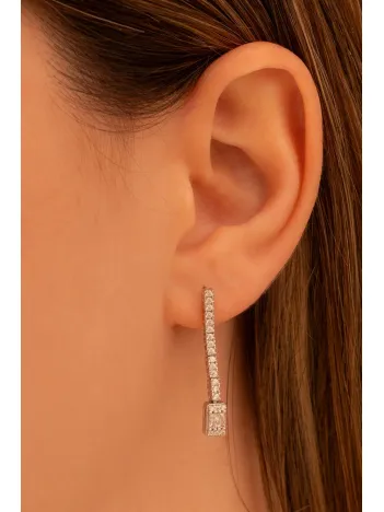 Kadın Gümüş Küpe - Süreyya Baget Taşlı Kare Model Kadın Küpe