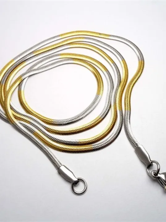 Sarı Beyaz Yassı Model Snake Yılan Erkek Kolye Zincir