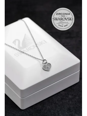 Kadın Gümüş Kolye - Swarovski Taşlı Zirconia Kilit ve Kalp Motifli Kadın Kolye
