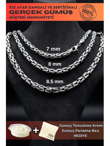 Erkek Gümüş Kolye - Füzyon Kare Kral Gümüş Erkek Zincir