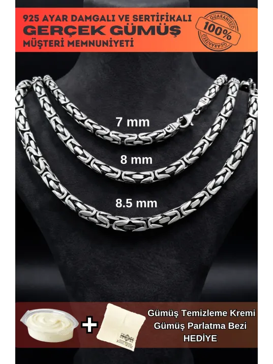 Erkek Gümüş Kolye - Füzyon Kare Kral Gümüş Erkek Zincir