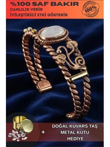 Kadın Bakır Bileklik – Sedef Taşlı Çift Burgu Model Kadın Bakır Bilezik - Metal Kutu Ve Doğal Taşlar