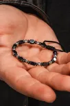 Siyah Hematit Taşlı Gümüş Detaylı Ayarlanabilir Erkek İp Bileklik - Model 9