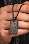 Steel Tag Siyah Polo Zincir Erkek Kolye - Asker Künyesi Desenli, Siyah Çizgili, Paslanmaz Çelik