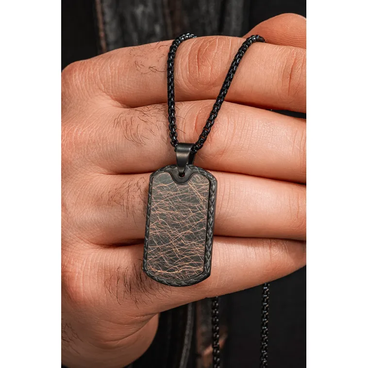 Steel Tag Siyah Polo Zincir Erkek Kolye - Asker Künyesi Desenli, Siyah Çizgili, Paslanmaz Çelik Steel Tag Siyah Polo Zincir Erkek Kolye - Asker Künyesi Desenli, Siyah Çizgili, Paslanmaz Çelik