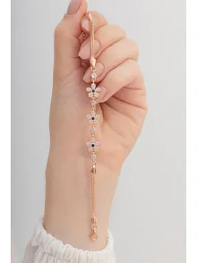 Kadın Gümüş Bileklik -  Zirkon Taşlı Rose 5 Yapraklı Yonca Gümüş Bileklik