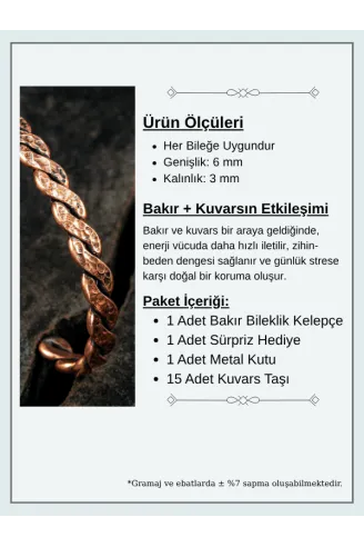 Saf Bakır Bileklik Otantik Model Örgü Metal Kutu Doğal Taşlar Kadın Erkek Kelepçe