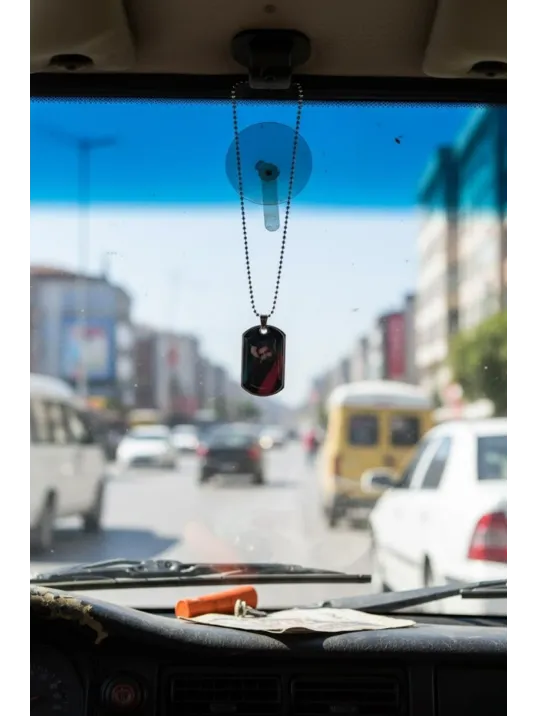 Dikiz Aynası Vites Topuzu Süs Renkli Ahmet Kaya Fotoğraflı Not Yazı Yazılabilir Çelik Asker Künyesi