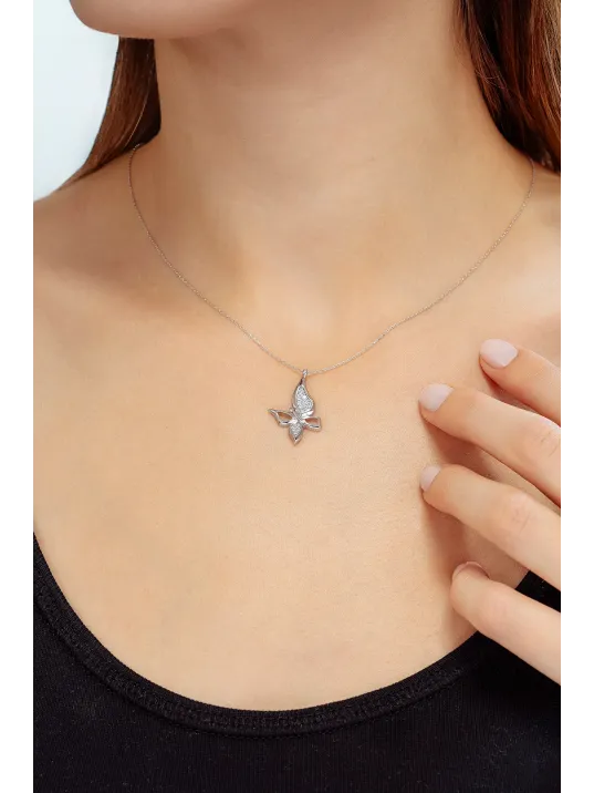 Kadın Gümüş Kolye - Swarovski Taşlı Zirconia Çift Taşlı Büyük Kelebek Motifli Kadın Kolye Kadın Gümüş Kolye - Swarovski Taşlı Zirconia Çift Taşlı Büyük Kelebek Motifli Kadın Kolye