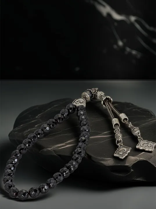 Erkek Doğal Taş Tespih - Doğal Faset Kesim Hematit Taşlı Ortaboy Tesbih