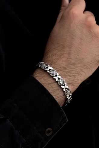 Erkek Gümüş Bileklik - Pusula Motifli Yuvarlak Model Gümüş Bileklik