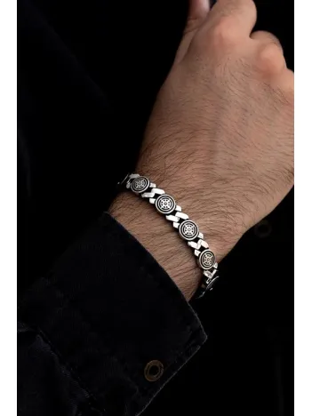 Erkek Gümüş Bileklik - Pusula Motifli Yuvarlak Model Gümüş Bileklik