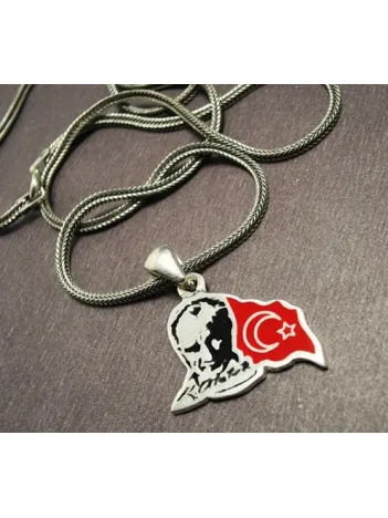 Atatürk Ve Ay Yıldız’lı Gümüş Erkek Kolye Zincir
