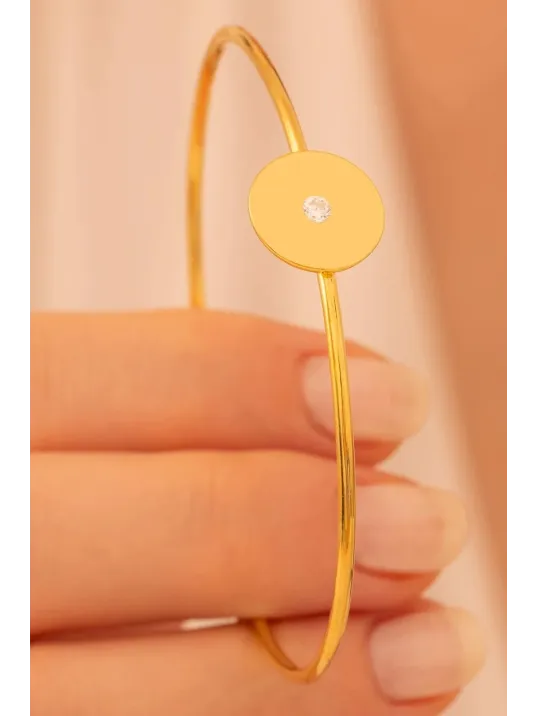 Kadın Gümüş Bileklik - El Yapımı Gümüş Zirkon Taşlı Yuvarlak Motifli Kadın Bileklik