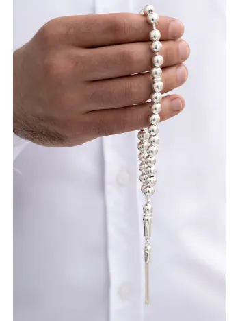 Gümüş Tespih Düz Küre Orta Boy 27gr