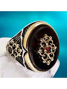 Otantik Tasarım Kırmızı Taşlı Erkek Gümüş Yüzük