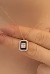 Kare Baget Taşlı Kadın Gümüş Kolye Zincir GKLKRBGTM1D-ROS-Rose (bronz)