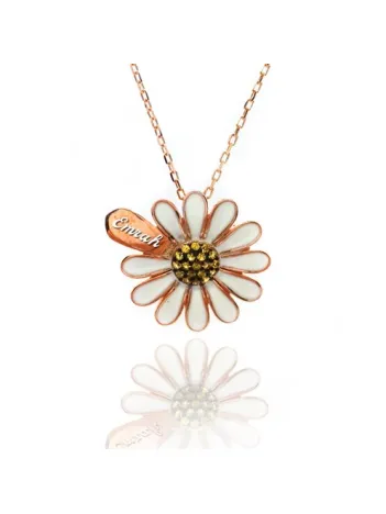 İsim Yazılabilir Papatya Yaprak Çiçek Bayan Gümüş Kolye GKLPAPATISM-BYZ