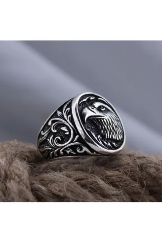 Kartal Figürlü Yanı Işlemeli Özel Seri Erkek Gümüş Yüzük