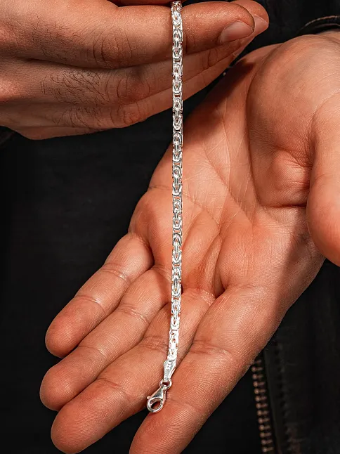 Parlak Kare Kral 3.5 mm Erkek Gümüş Bileklik