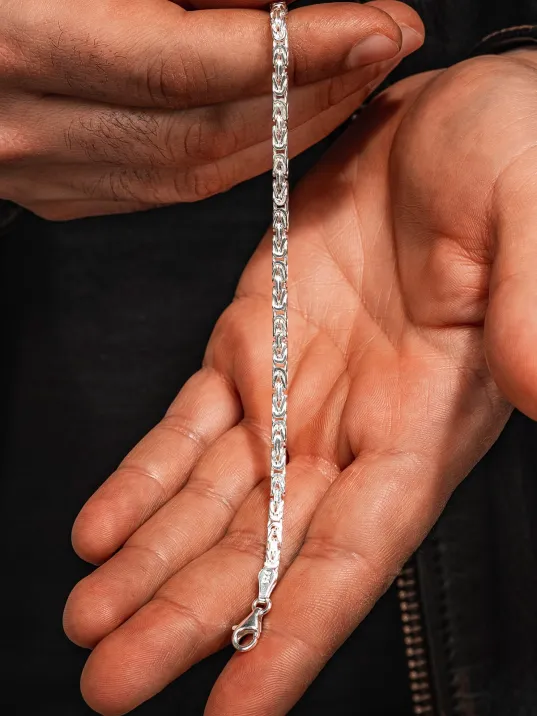 Parlak Kare Kral 3.5 mm Erkek Gümüş Bileklik Parlak Kare Kral 3.5 mm Erkek Gümüş Bileklik