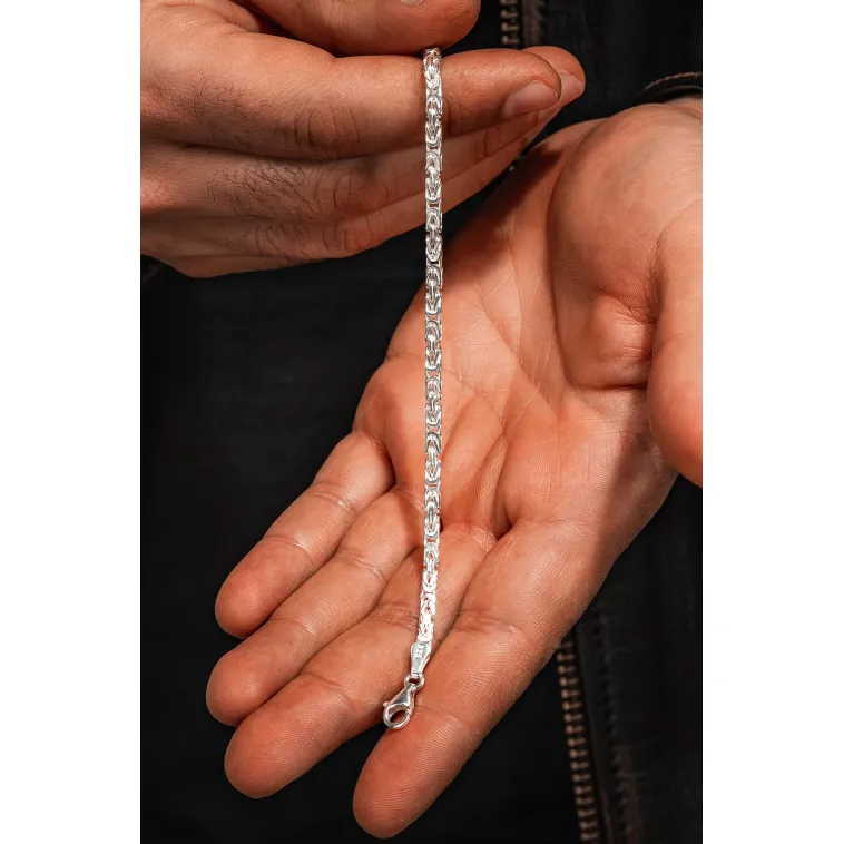 Parlak Kare Kral 3.5 mm Erkek Gümüş Bileklik Parlak Kare Kral 3.5 mm Erkek Gümüş Bileklik