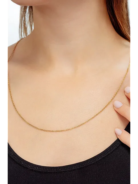 Kadın Çelik Kolye - Altın Kaplama İnce Forse Zincir Model Kadın Kolye