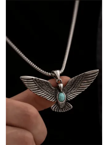 Erkek Kolye - Kartal Motifli Turkuaz Taşlı Erkek Çelik Kolye - 316 L Paslanmaz Çelik Erkek Kolye - Kartal Motifli Turkuaz Taşlı Erkek Çelik Kolye - 316 L Paslanmaz Çelik