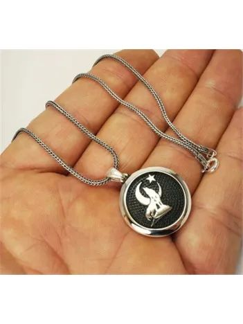 Ay Yıldız Bozkurt Ülkücü Erkek Gümüş Kolye Zincir