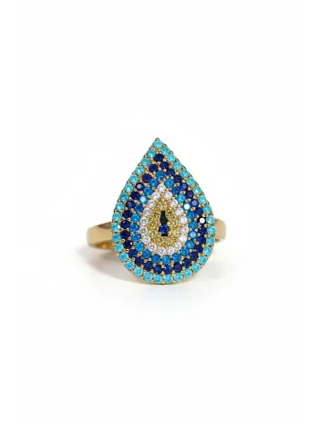 Kadın Gümüş Yüzük - Damla Model Nazar Boncuk Detaylı Zirkon Taşlı Gümüş Yüzük Kadın Gümüş Yüzük - Damla Model Nazar Boncuk Detaylı Zirkon Taşlı Gümüş Yüzük