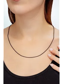 Kadın Çelik Kolye - İnce Kibar Siyah Polo Model Kadın Kolye
