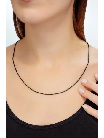 Kadın Çelik Kolye - İnce Kibar Siyah Polo Model Kadın Kolye