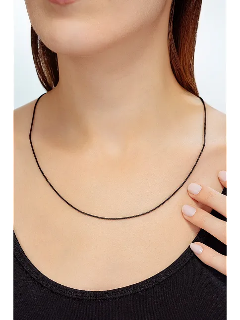 Kadın Çelik Kolye - İnce Kibar Siyah Polo Model Kadın Kolye
