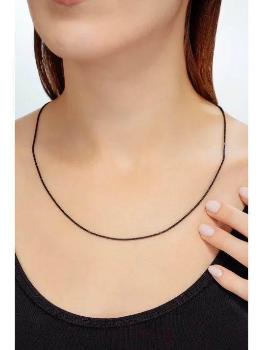 Kadın Çelik Kolye - İnce Kibar Siyah Polo Model Kadın Kolye